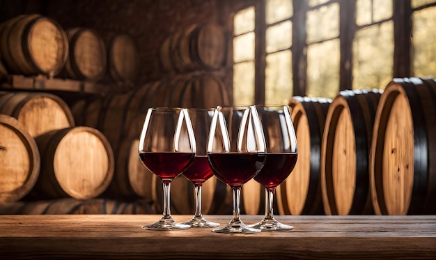 Table en bois rustique avec des verres à vin