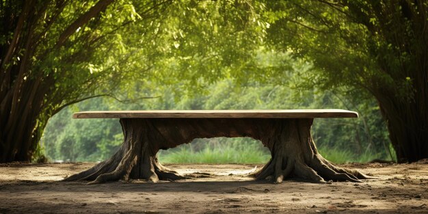 Table en bois sous un arbre