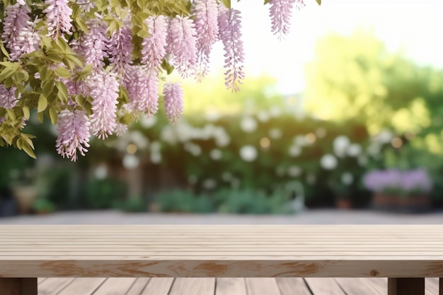 Une table en bois surmontée d'une glycine