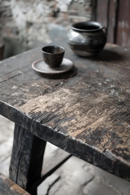 Photo une table en bois avec une tasse et une soucoupe.