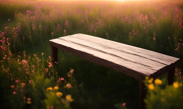 Une table en bois sur le terrain Art d'illustration cinématographique à la lumière du jour