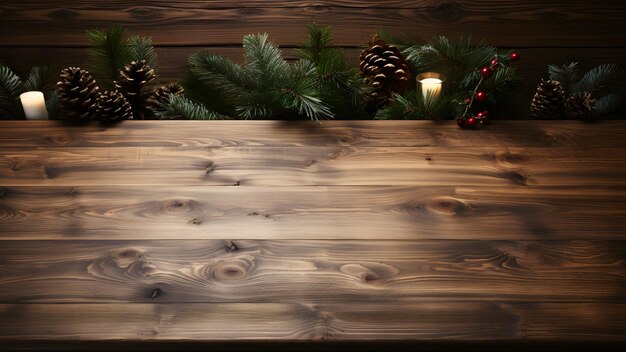 Une table en bois texturé chaud décorations de Noël placées sur elle fournissant de l'espace pour la copie
