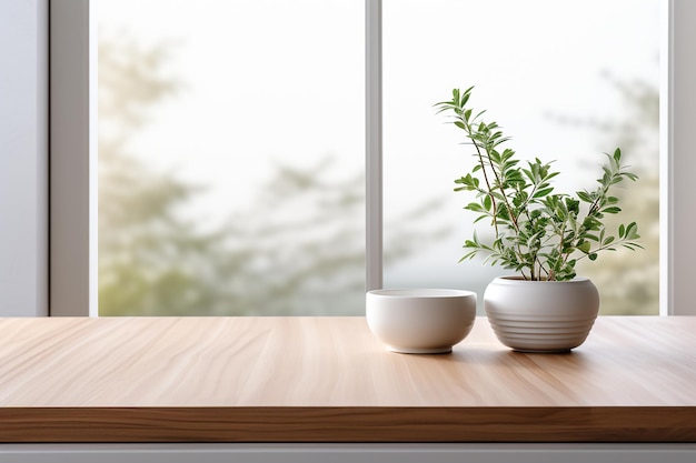 Table en bois de titre sur fond de cuisine moderne blanc