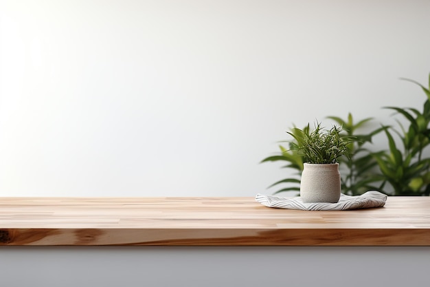 Table en bois de titre sur fond de cuisine moderne blanc