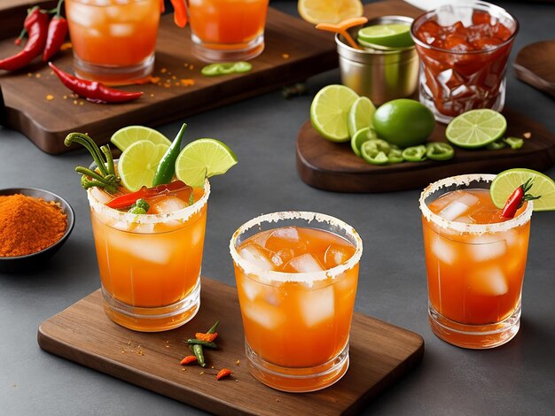 Photo une table en bois avec trois verres remplis de différentes boissons parfait pour présenter une variété de be