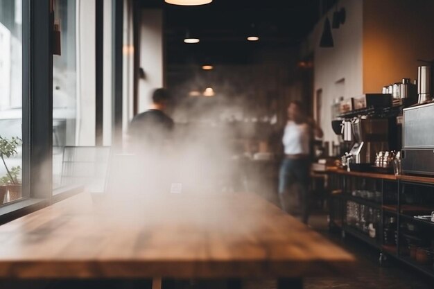 Photo une table en bois avec de la vapeur qui en sort