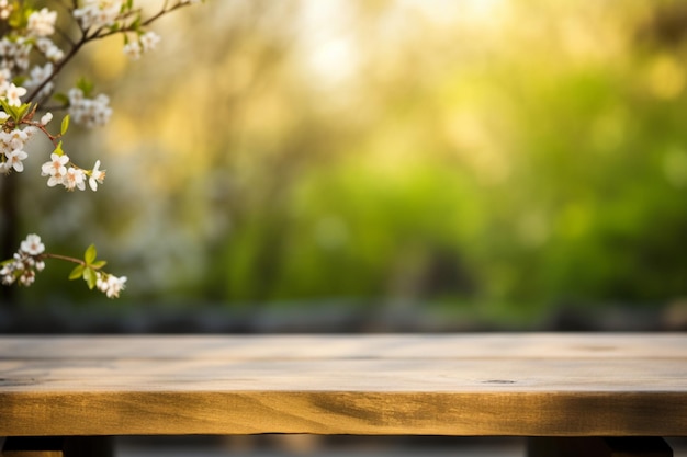 Une table en bois avec un vase de fleurs blanches dessus