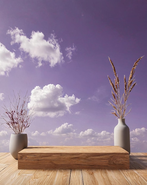 une table en bois avec des vases et des fleurs