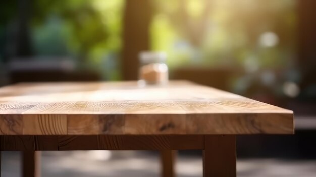 Table en bois vide arrière-plan flou AI générative