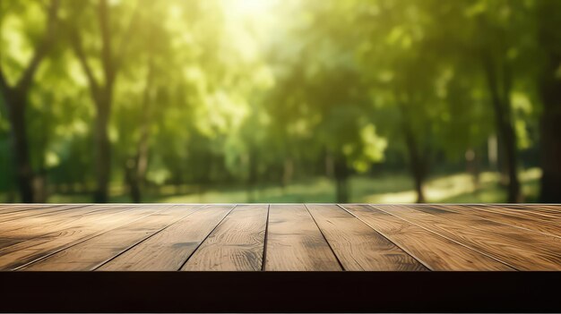 Table en bois vide avec arrière-plan flou