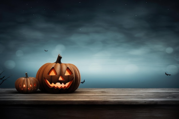 Table en bois vide avec citrouille pour l'affichage du produit fond Halloween IA générative