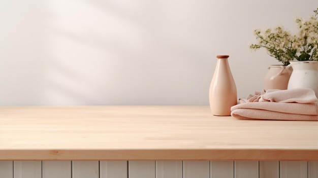 Table en bois vide dans la buanderie Maquette pour la conception