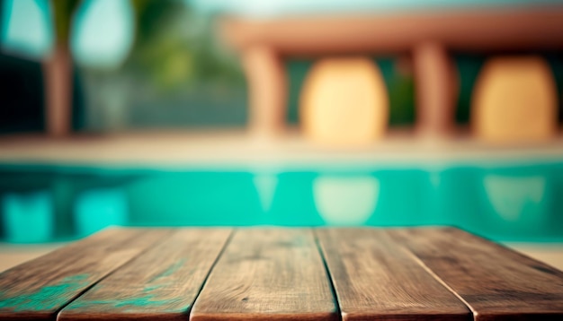 Table en bois vide dans la cour d'été