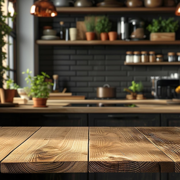 table en bois vide dans la cuisine