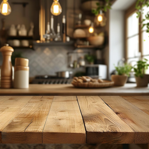 table en bois vide dans la cuisine