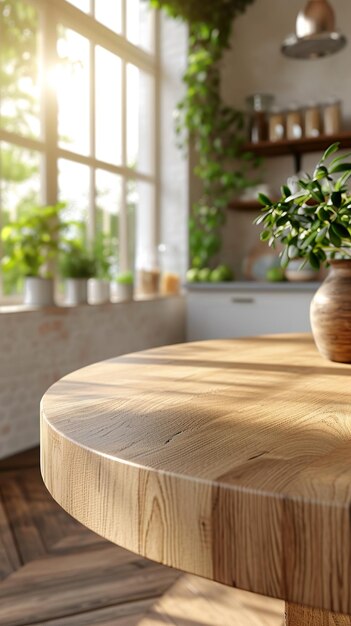 Table en bois vide dans la cuisine