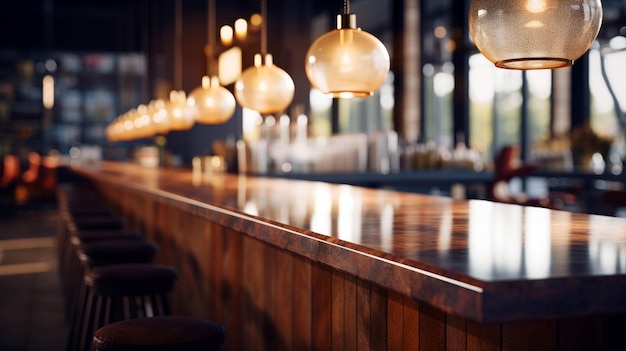 Table en bois vide dans un pub avec des chaises