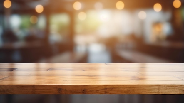 table en bois vide devant le restaurant du café flou