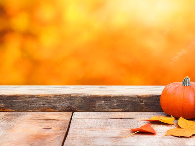 Table en bois vide avec fond d'automne