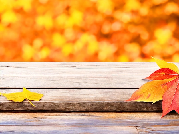 Table en bois vide avec fond d'automne