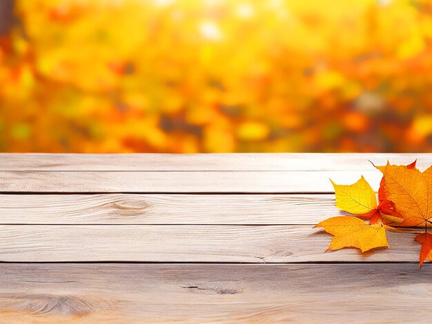 Table en bois vide avec fond d'automne