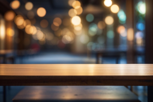 table en bois vide fond clair flou