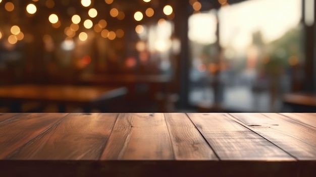 Table en bois vide avec fond de cuisine café