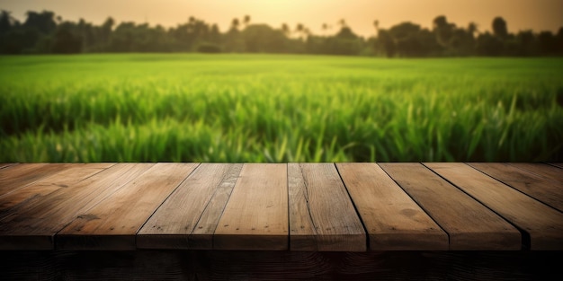 Table en bois vide sur fond de nature verdoyante Créé Generative Ai