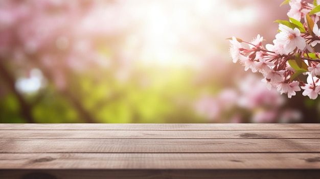 Une table en bois vide avec un fond de ressort flouAIGénérative AI