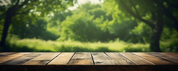 Table en bois vide avec fond vert