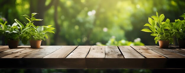 Table en bois vide avec fond vert