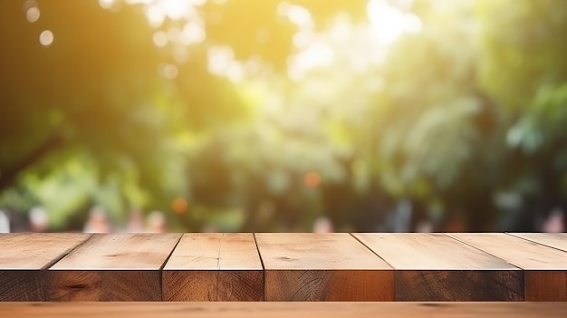 table en bois vide pour le produit actuel sur fond blanc bokeh