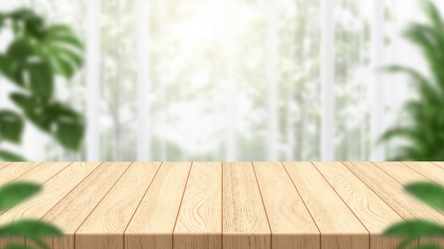 Table en bois vide près d'une fenêtre