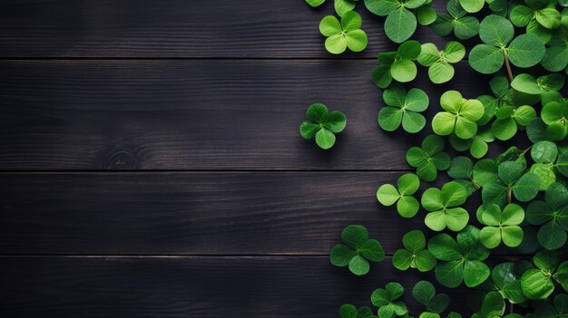 Photo table en bois vide et trèfle vert à l'arrière-plan de la fête de saint patrick