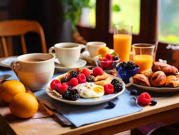 Une table avec un bon petit déjeuner