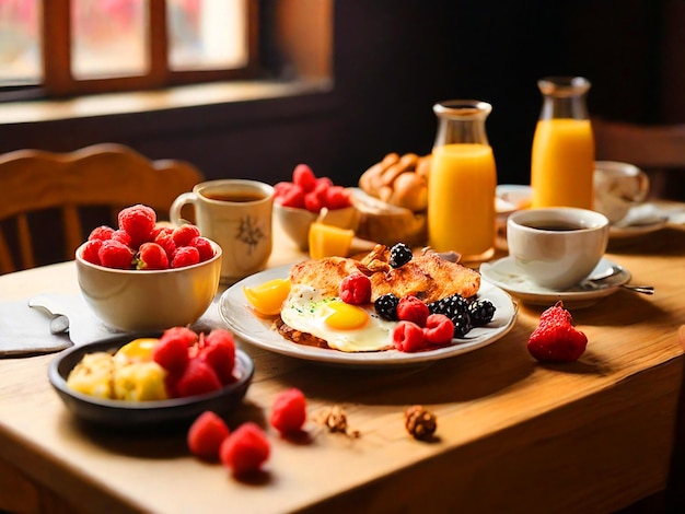 Une table avec un bon petit déjeuner