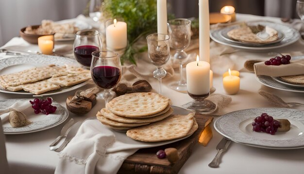 une table avec une bougie et des biscuits et une bougia dessus