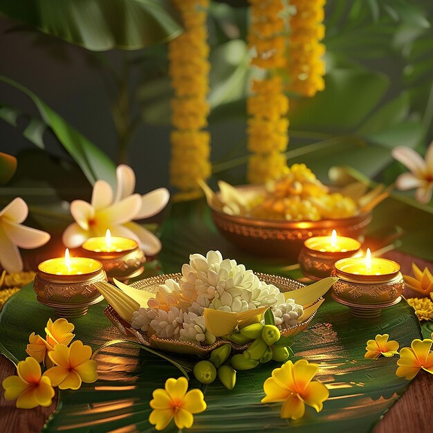 Photo une table avec un bouquet de fleurs et des bougies avec un arrangement de fleurs au centre