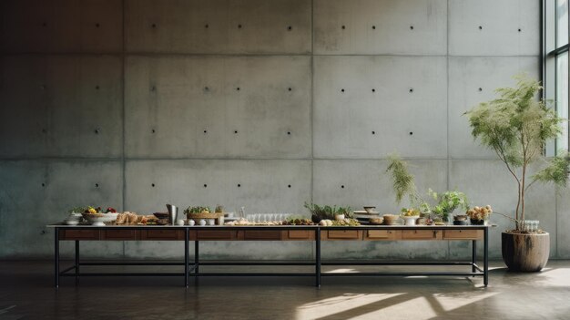 Photo table de buffet en bois minimaliste dans un environnement industriel