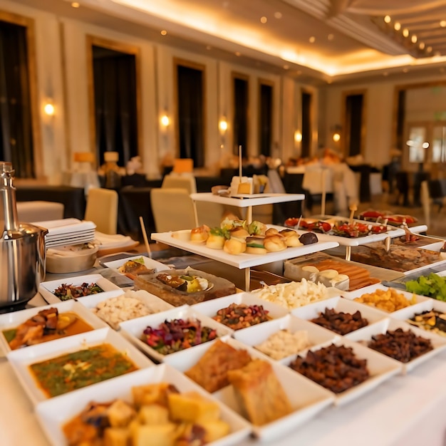 Une table buffet remplie de nourriture dans un hôtel de luxe