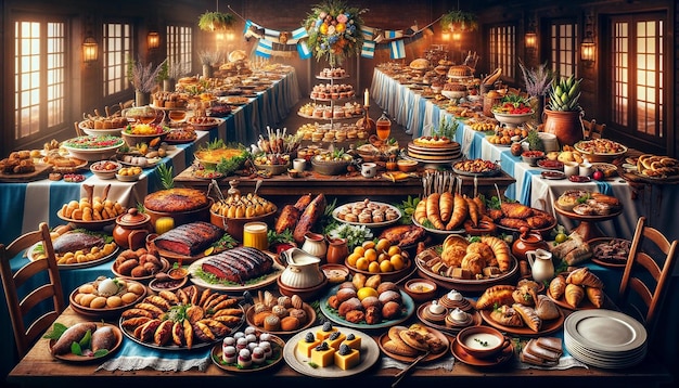 Photo une table buffet avec une variété de plats de la cuisine argentine