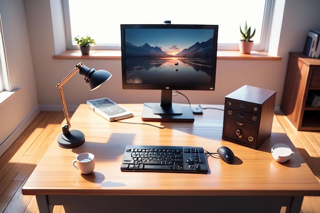 Table de bureau, table de conférence, bureau d'ordinateur, espace de travail, espace intérieur intime pour le travail acharné