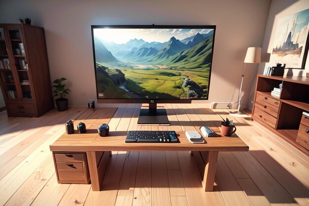 Table de bureau, table de conférence, bureau d'ordinateur, espace de travail, espace intérieur intime pour le travail acharné