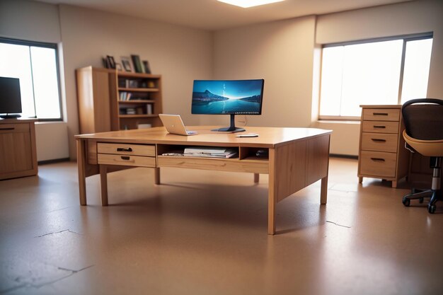 Table de bureau, table de conférence, bureau d'ordinateur, espace de travail, espace intérieur intime pour le travail acharné