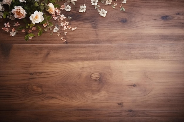 Table de campagne en bois antique avec fleurs et texture bois design floral et idée de fond rustique flatlay