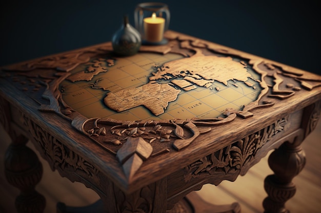 Une table avec une carte du monde dessus