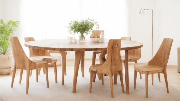 Une table et des chaises en bois.