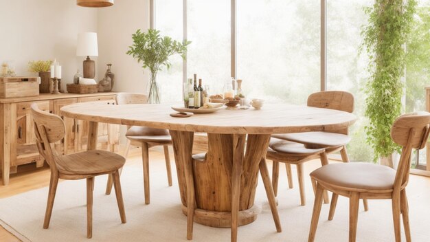 Une table et des chaises en bois.