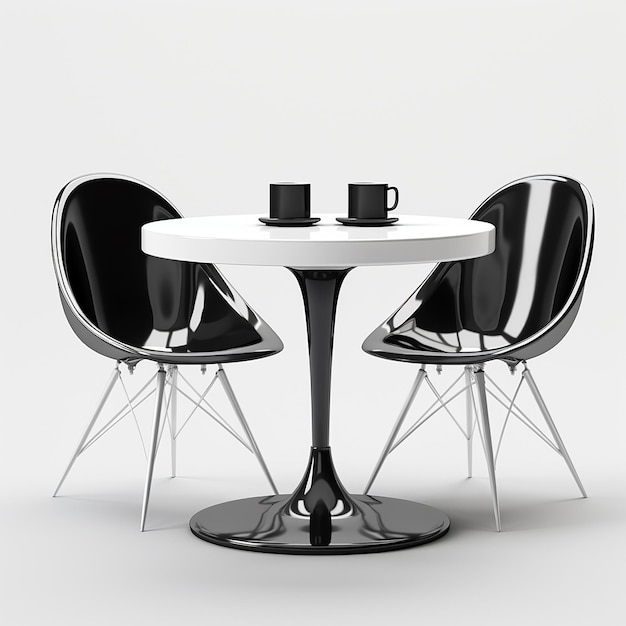 une table et des chaises avec une tasse de café dessus