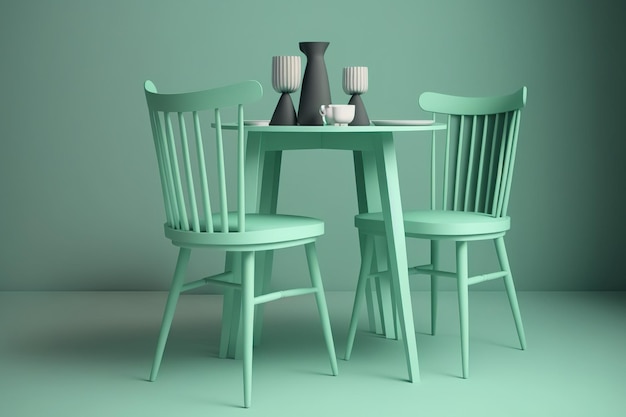 Une table et des chaises vert clair